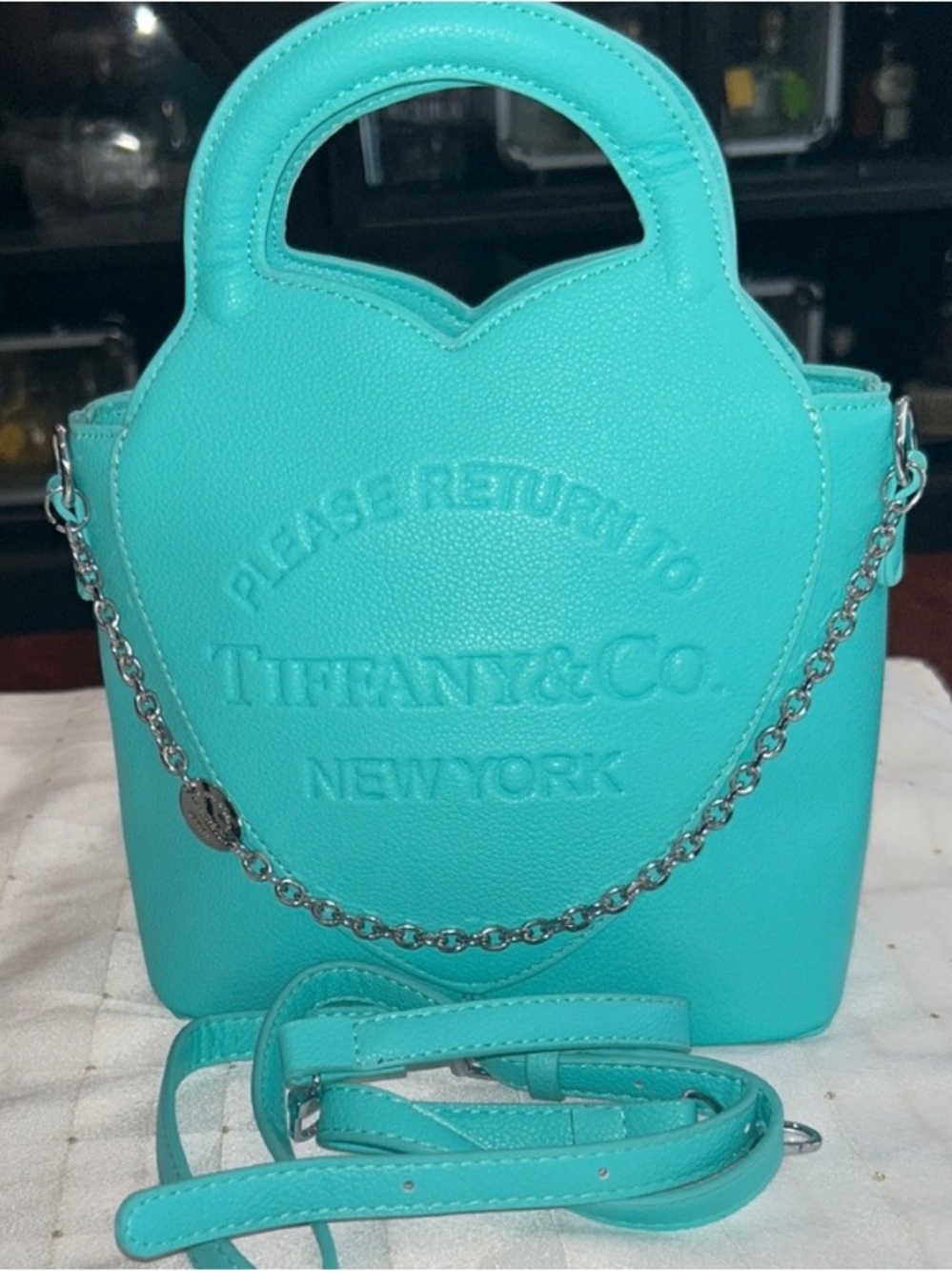Tiffany & Co. Turquoise Leather Mini Tote with Chain Strap
